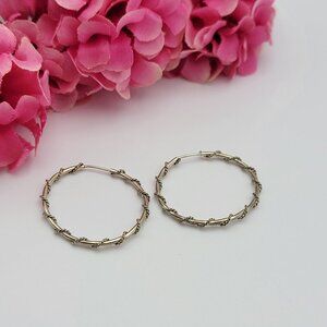 Vintage STG Sterling Silver Wire Hoop Earrings Pierced 30mm
